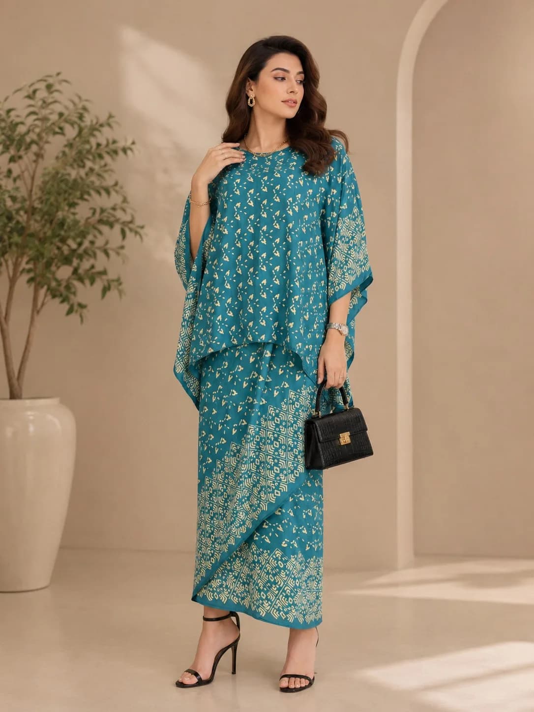 Teal Heritage Kaftan Dress